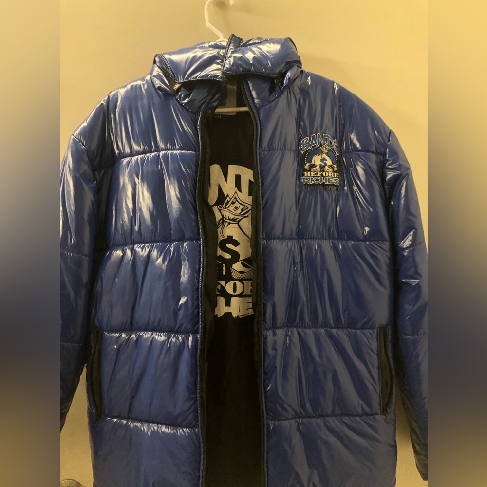 Blue puffer jacket